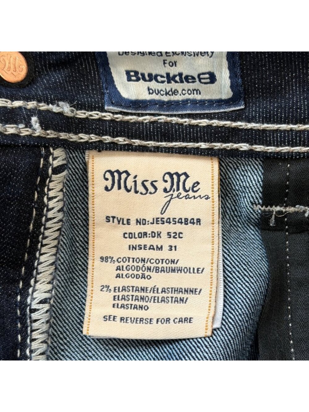Miss Me Womens Size 27 Bootcut Jeans Dark Wash Buckle JE5454B4R Studded Pocket - Picture 9 of 10